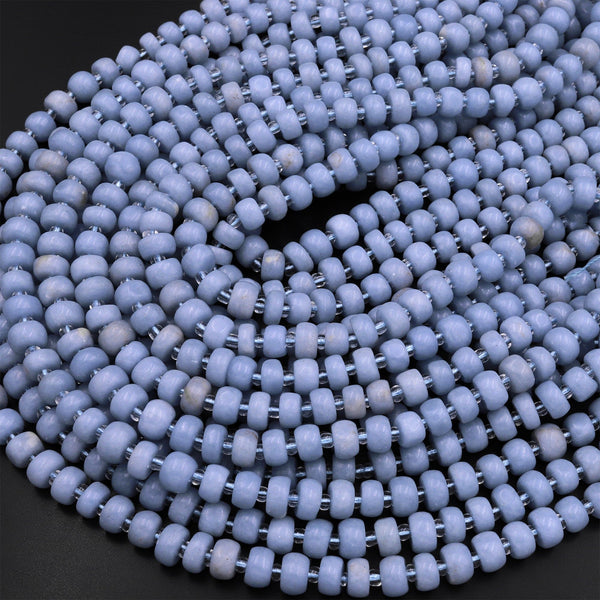 Natural Blue Angelite 6mm 8mm Rondelle Wheel Beads High Quality Canadian Angel Stone Soft Pastel Blue 15.5" Strand