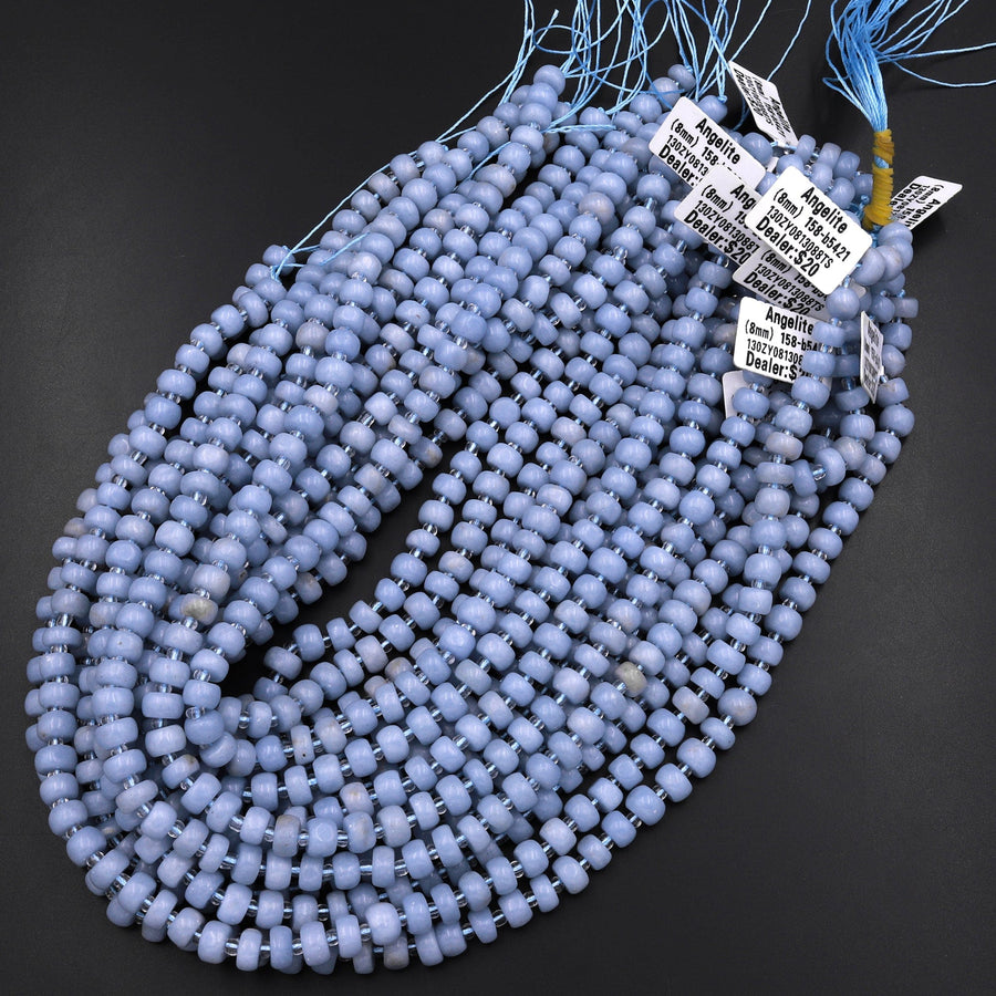 Natural Blue Angelite 6mm 8mm Rondelle Wheel Beads High Quality Canadian Angel Stone Soft Pastel Blue 15.5" Strand