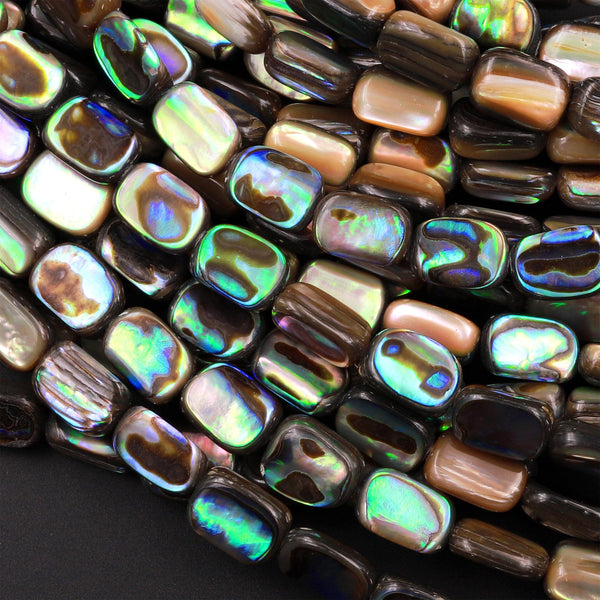 Natural Rainbow Abalone Rectangle Tube Beads 15.5" Strand
