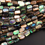 Natural Rainbow Abalone Rectangle Tube Beads 15.5" Strand
