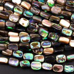 Natural Rainbow Abalone Rectangle Tube Beads 15.5" Strand