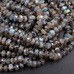 AAA Quality Flashy Natural Gray Labradorite Large Faceted 8mm 9mm 10mm 12mm Rondelle Beads Tons of Rainbow Fire 15.5" Strand Strand