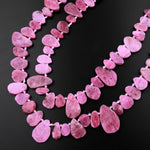 Natural Ruby Gemstone Beads Real Genuine Raw Rough Red Pink Ruby Large Flat Freeform Teardrop Slice Hand Cut 15.5" Strand