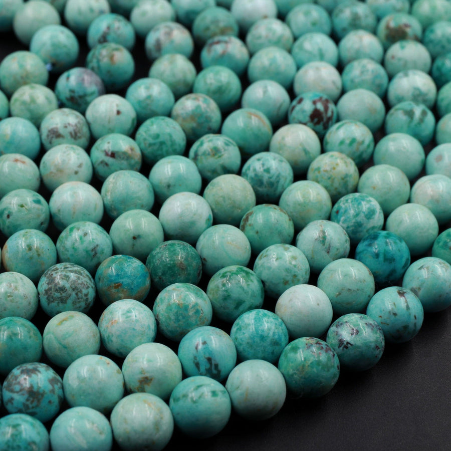 AAA Genuine Natural Peruvian Turquoise 6mm 8mm 10mm 12mm Round Beads Stunning Genuine Blue Green Turquoise Gemstone Beads 15.5" Strand