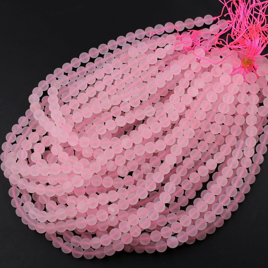 Matte Natural Pink Rose Quartz 4mm 6mm 8mm 10mm Round Beads Pastel Soft Baby Pink Gemstone 16" Strand