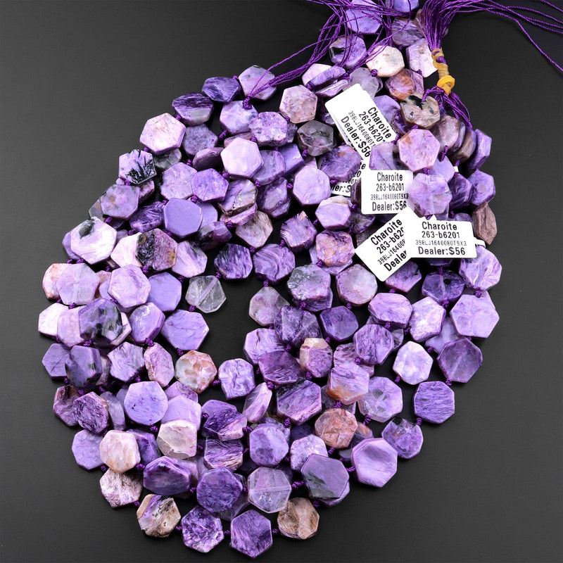 Natural Russian Charoite Hexagon Coin Beads 15.5" Strand