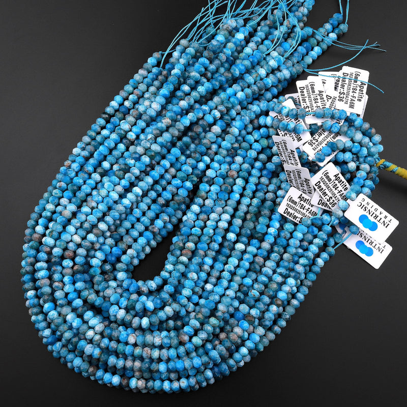 Natural Blue Apatite Faceted Rondelle Beads 6mm 8mm 15.5" Strand