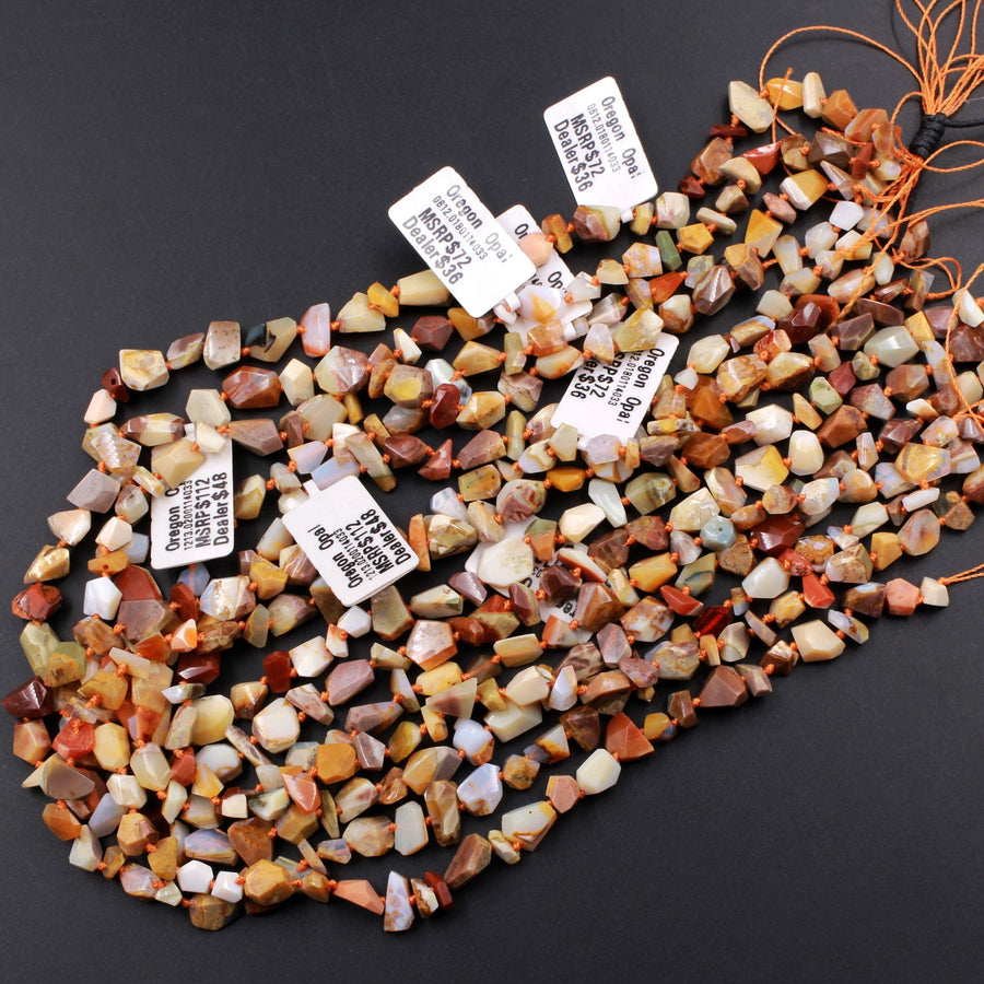 Natural Oregon Opal Beads Faceted Freeform Irregular Nugget Rich Red Orange Brown Green Opal Beads Genuine Opal from Oregon 16" Strand