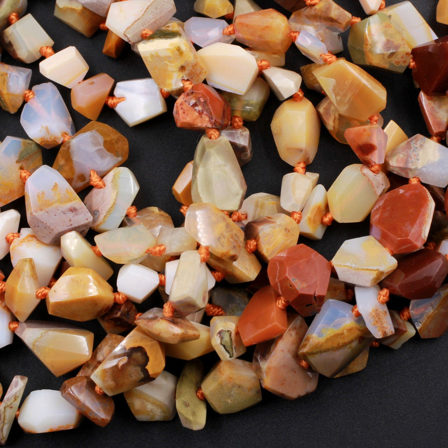 Natural Oregon Opal Beads Faceted Freeform Irregular Nugget Rich Red Orange Brown Green Opal Beads Genuine Opal from Oregon 16" Strand