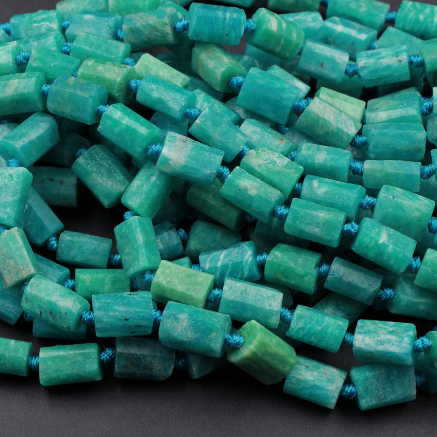 AAA Russian Amazonite Tube Faceted Beads Bright Vibrant Natural Aqua Blue Green Amazonite 15.5" Strand