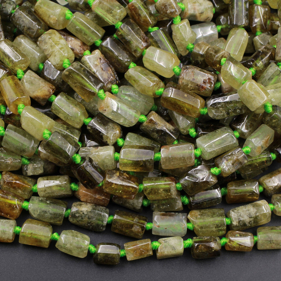 Natural Green Garnet Tube Beads Rectangle Barrel Cylinder Nuggets Smooth Polished 10mm x 7mm Real Genuine Green Gemstone 16" Strand
