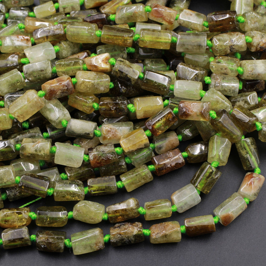 Natural Green Garnet Tube Beads Rectangle Barrel Cylinder Nuggets Smooth Polished 10mm x 7mm Real Genuine Green Gemstone 16" Strand