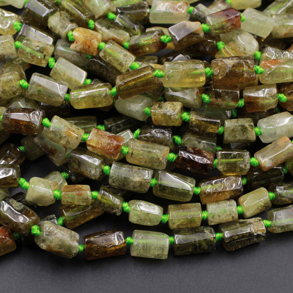 Natural Green Garnet Tube Beads Rectangle Barrel Cylinder Nuggets Smooth Polished 10mm x 7mm Real Genuine Green Gemstone 16" Strand