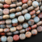 Genuine Natural Snake Skin Jasper Coin 8mm 10mm Beads Earthy Blue Rusty Red Brown Tan Stone Aka African Blue Opal 15.5" Strand