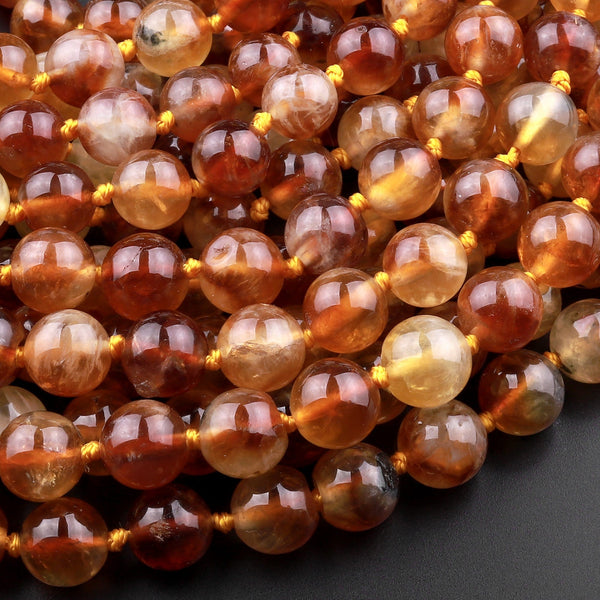 Rare Natural Honey Prehnite 6mm 8mm 10mm Round Beads Extra Gemmy Golden Orange Brown Gemstone 15.5" Strand