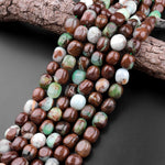 Large Natural Bicolor Brown Green Chrysoprase Pebble Nugget Beads 15.5" Strand