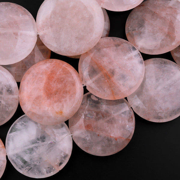 Large Natural Lepidocrocite Quartz Coin Circle 35mm Beads Stunning Red Quartz From Madagascar 15.5" Strand