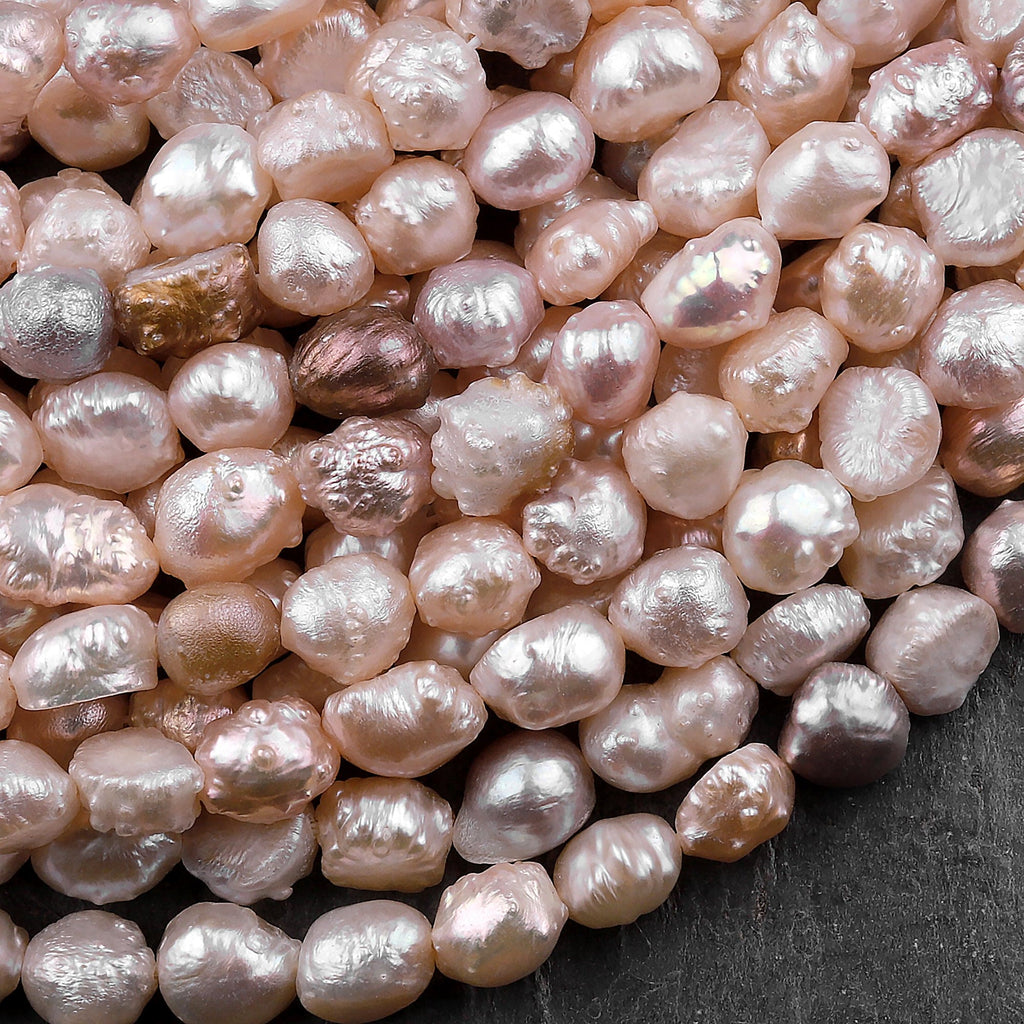 Rare Genuine Freshwater Peach Pink Druzy Rosebud Pearl 6mm 8mm 10mm Off Round 15.5" Strand