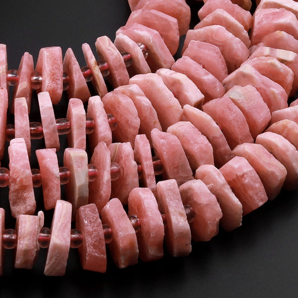 Natural Red Pink Rhodochrosite Freeform Wheel Disc Rondelle Beads Hand Cut Gemstone 15.5" Strand