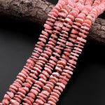 Raw Hand Chiseled Rhodochrosite Wheel Disc Rondelle Beads Natural Red Pink Rhodochrosite Organic Rough Cut Beads 15.5" Strand