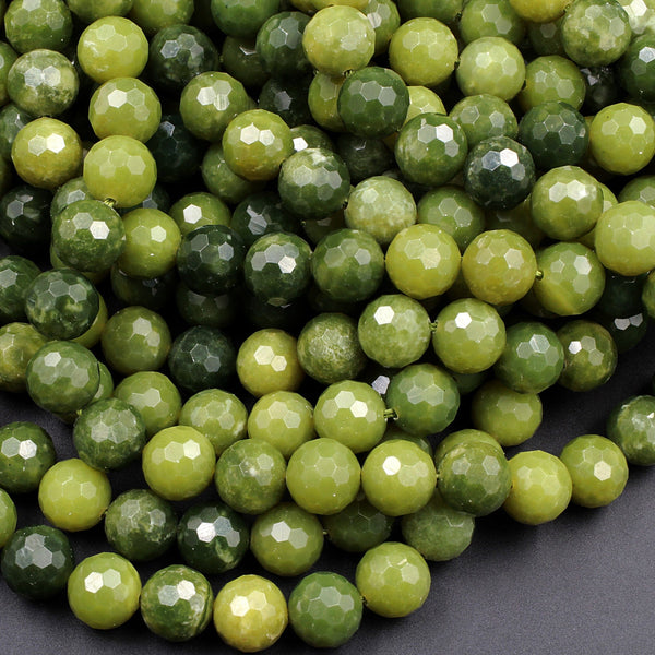 Micro Faceted Natural Canadian Green Jade 6mm 8mm 10mm Round Beads 15.5" Strand