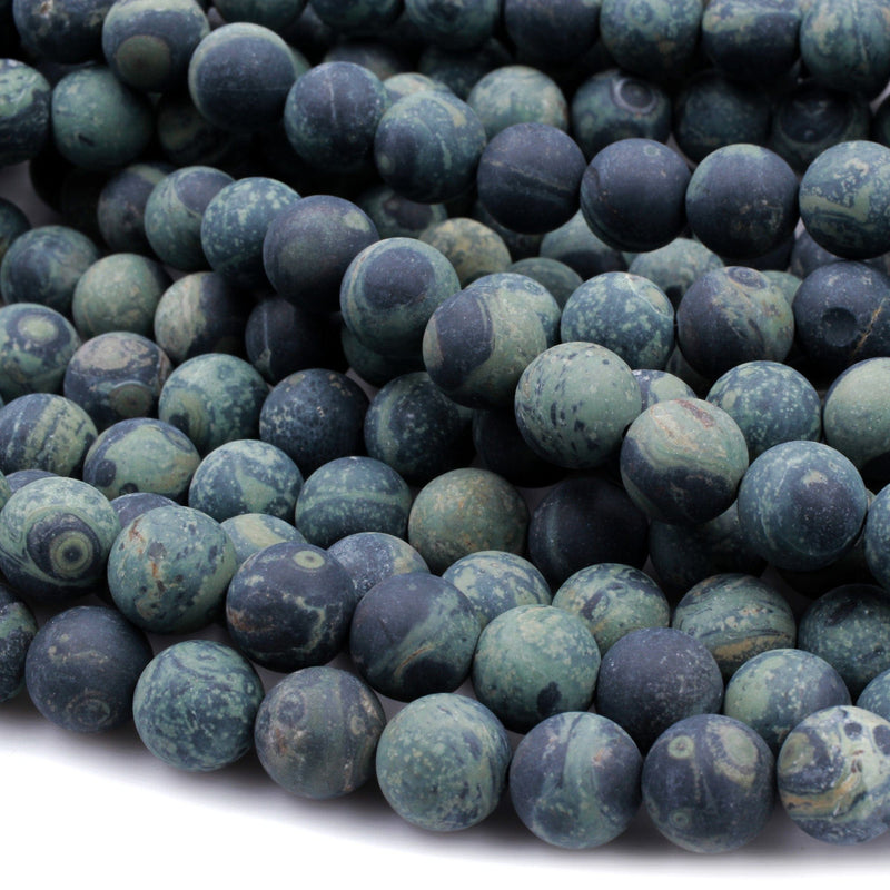 Matte Kambaba Jasper 4mm 6mm 8mm 10mm Round Beads Natural Green Camouflage Jasper Full 16" Strand