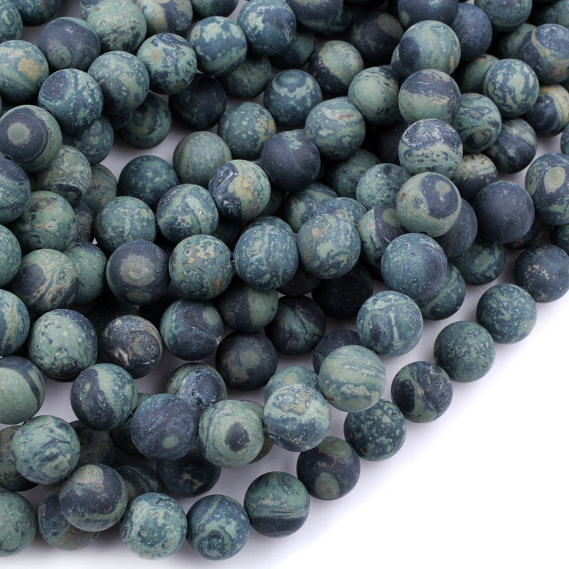 Matte Kambaba Jasper 4mm 6mm 8mm 10mm Round Beads Natural Green Camouflage Jasper Full 16" Strand