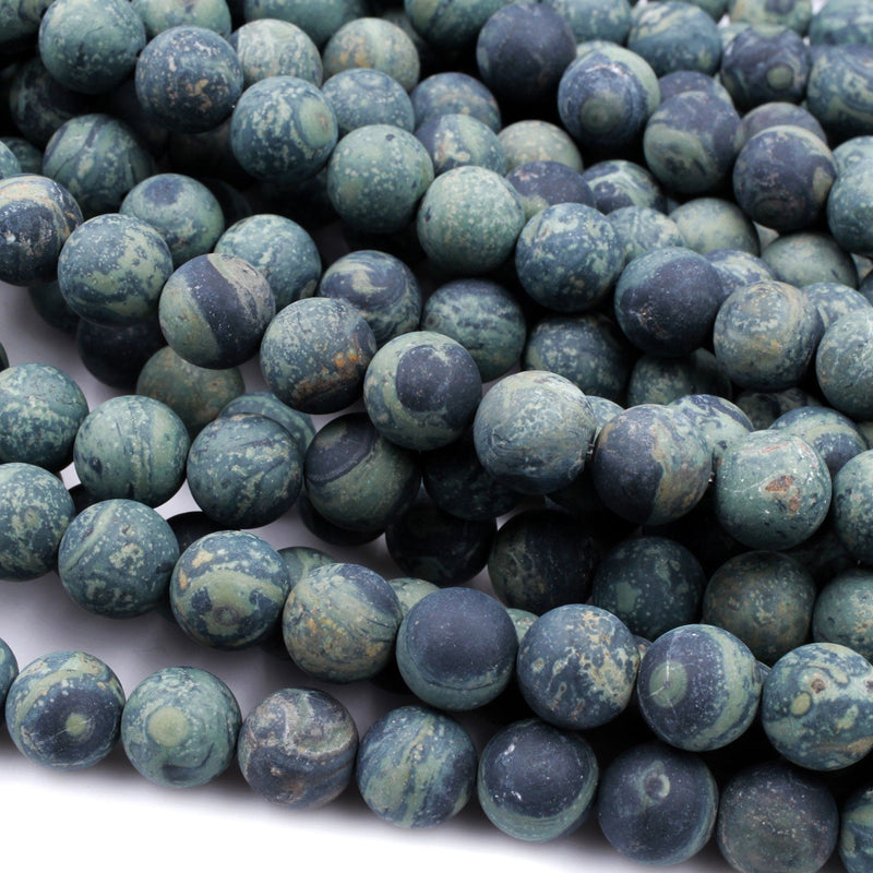 Matte Kambaba Jasper 4mm 6mm 8mm 10mm Round Beads Natural Green Camouflage Jasper Full 16" Strand