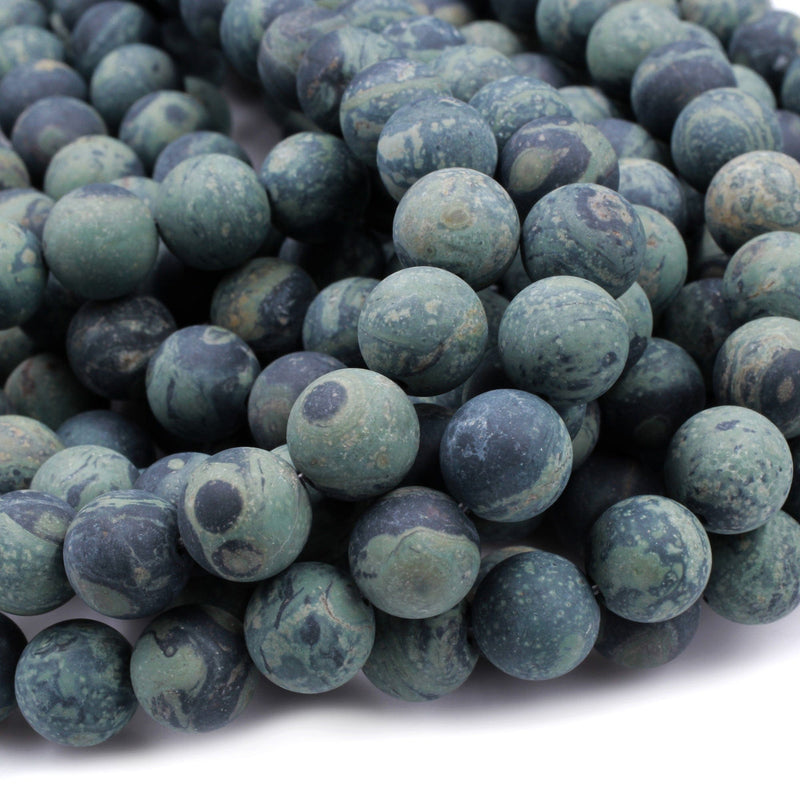 Matte Kambaba Jasper 4mm 6mm 8mm 10mm Round Beads Natural Green Camouflage Jasper Full 16" Strand