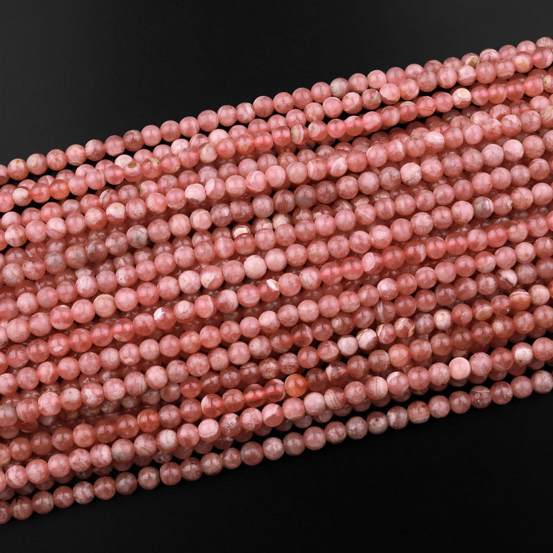 Natural Pink Rhodochrosite 4mm Smooth Polished Round Beads 15.5" Strand