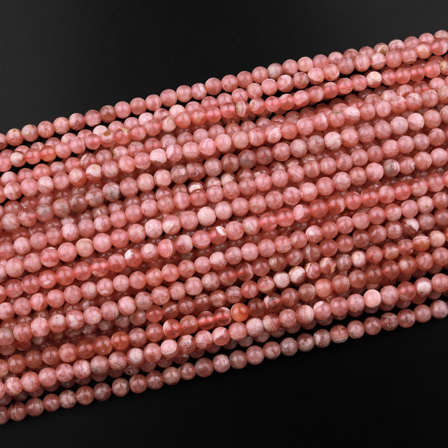 Natural Pink Rhodochrosite 4mm Smooth Polished Round Beads 15.5" Strand