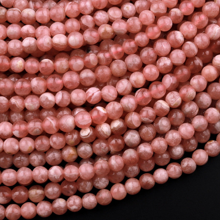 Natural Pink Rhodochrosite 4mm Smooth Polished Round Beads 15.5" Strand