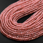 Natural Pink Rhodochrosite 4mm Smooth Polished Round Beads 15.5" Strand