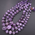 Large Natural Light Purple Amethyst Beads Puffy Rounded Rondelle Graduated Gemstone 15.5" Strand