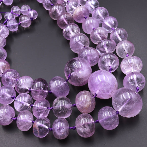 Large Natural Light Purple Amethyst Beads Puffy Rounded Rondelle Graduated Gemstone 15.5" Strand