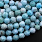 Faceted Natural Larimar 6mm 8mm 10mm Round Beads AA Grade 15.5" Strand