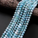 Faceted Natural Larimar 6mm 8mm 10mm Round Beads AA Grade 15.5" Strand