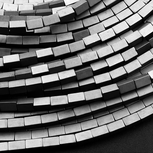 Matte Natural Black Hematite Rectangle Tube Beads 3x1mm 4x2mm 5x3mm 15.5" Strand