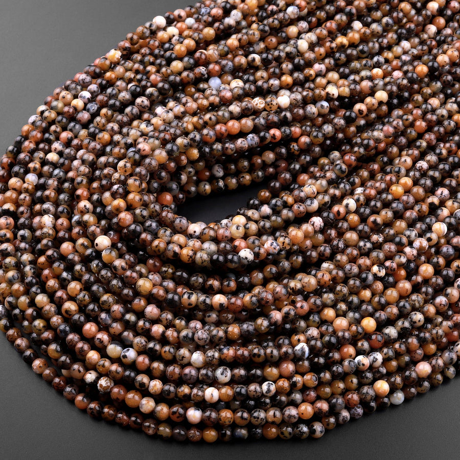 Natural African Honey Brown Dendritic Opal Beads 4mm Round Beads 15.5" Strand