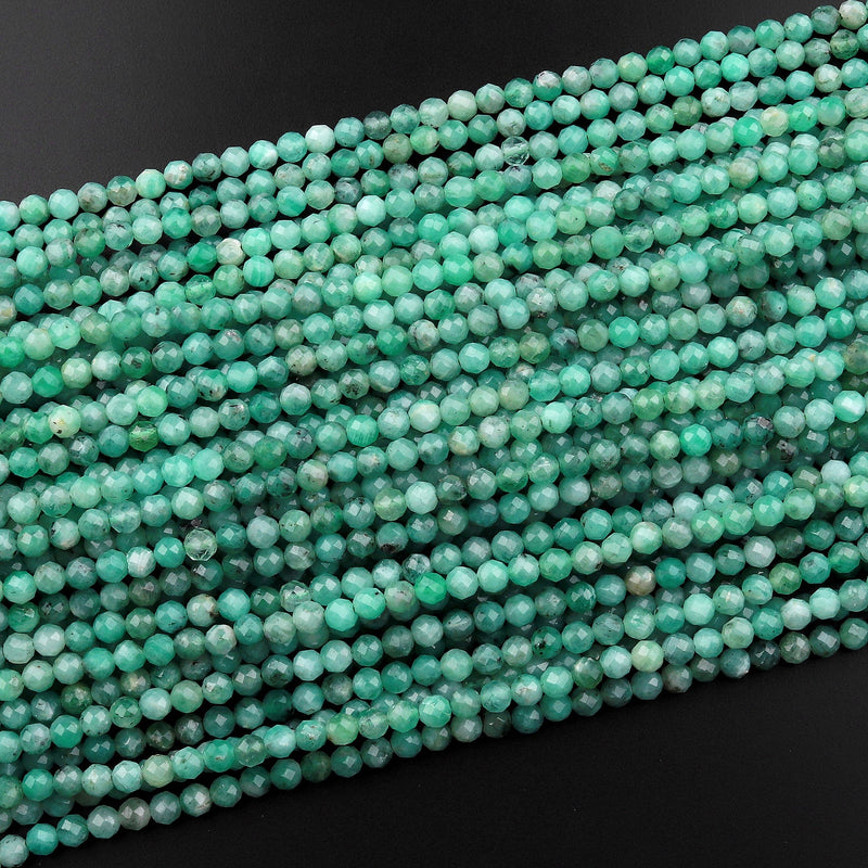 AA Real Genuine Natural Green Emerald Gemstone Faceted 2mm 3mm 4mm Round Beads May Birthstone 15.5" Strand