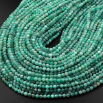 AA Real Genuine Natural Green Emerald Gemstone Faceted 2mm 3mm 4mm Round Beads May Birthstone 15.5" Strand