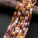 AAA Natural Australian Mookaite Beads Faceted 10x8mm Rectangle Cushion Natural Sunset Color Red Yellow Maroon Red Creamy White 15.5" Strand