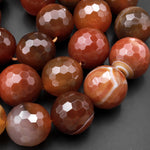 AAA Large Natural Carnelian Faceted 25mm Round Beads Huge High Quality Natural Gemstone W Dazzling Facets 15.5" Strand
