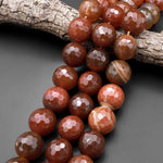 AAA Large Natural Carnelian Faceted 25mm Round Beads Huge High Quality Natural Gemstone W Dazzling Facets 15.5" Strand
