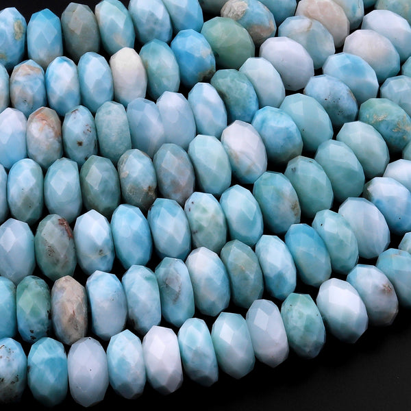 AA Faceted Natural Blue Larimar 8mm 9mm Faceted Rondelle Beads 15.5" Strand