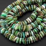 Natural Australian Green Chrysoprase Beads Large Freeform Rondelle Heishi Gemstone 15.5" Strand