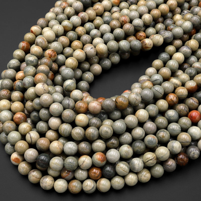 Natural Silver Mist Jasper Round Beads 6mm Round 8mm Round 10mm 15.5" Strand
