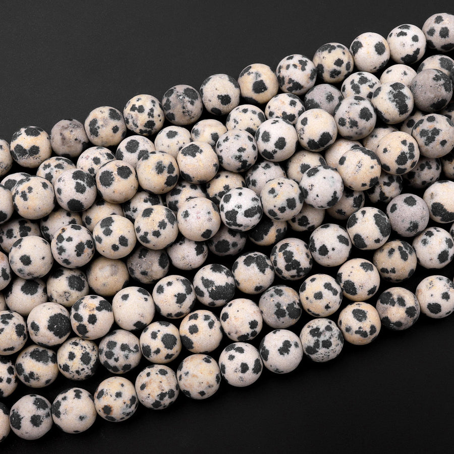 Matte Natural Dalmatian Jasper Beads 4mm 6mm 8mm 10mm 12mm Round Beads 15.5" Strand