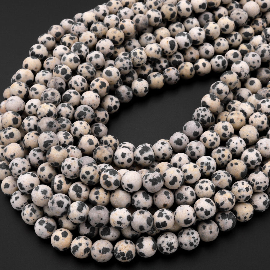 Matte Natural Dalmatian Jasper Beads 4mm 6mm 8mm 10mm 12mm Round Beads 15.5" Strand