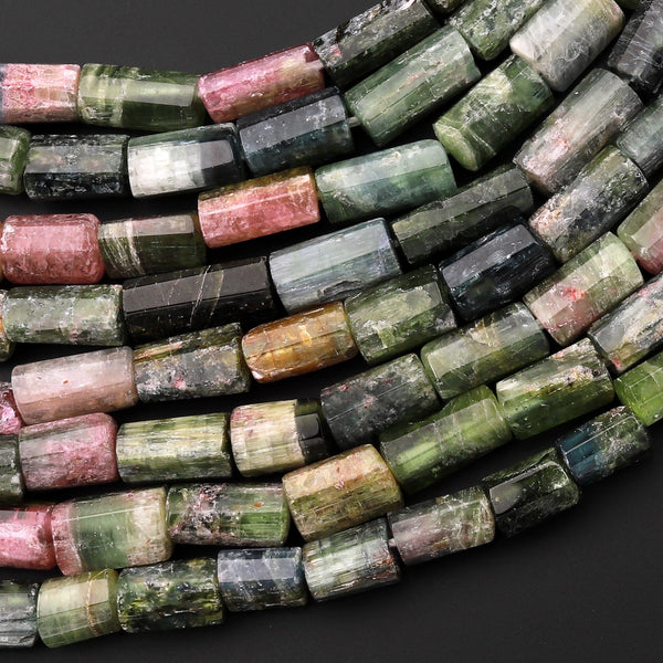 Natural Green Watermelon Tourmaline Tube Beads 15.5" Strand